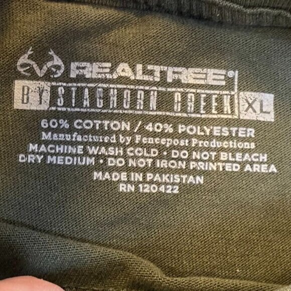 Realtree Mens Graphic T-Shirt XL Staghorn Green 60/40 Cotton/Polyester Blend Hun - Picture 4 of 6